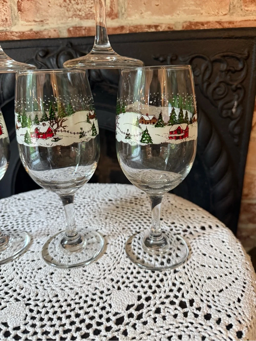 Vtg Libbey Winter Village Christmas Holiday Water Goblets 12 oz Set of 6